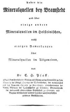 Titel der Abhandlung von C. H. Pfaff über die Mineralquellen bei Bramstedt, Altona 1810.