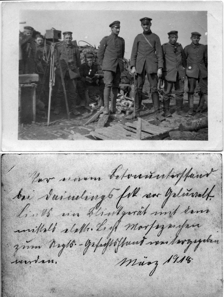 Otto Schnepel sen. (3. v. lks.) an einem Gefechtstand in Frankreich 1916